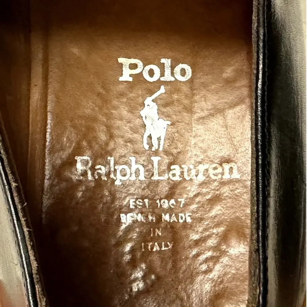 VERY GOOD Polo Ralph Lauren Plain Toe Derby Black Calf Made in Italy 10 D
